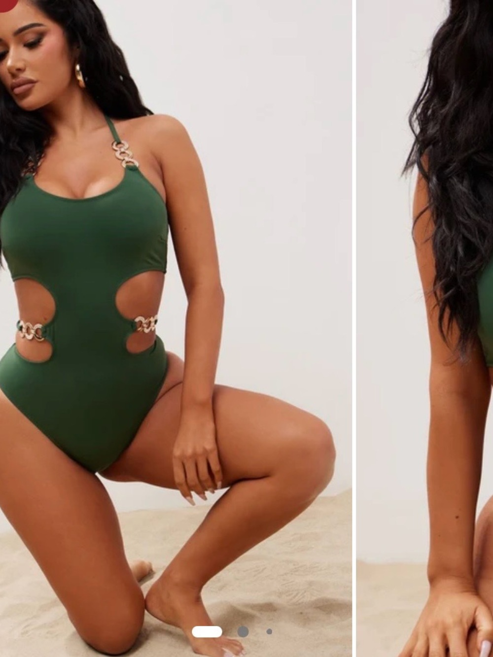 Fashion Nova Olive Green Cutout One-Piece with Gold Rings/ Red cutout 1 piece